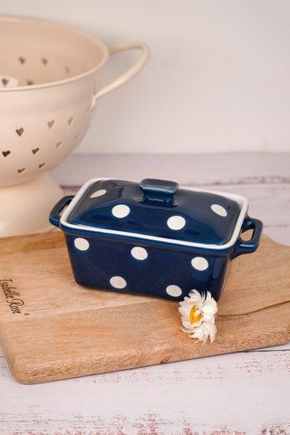 Dark blue butter dish with dots Isabelle Rose