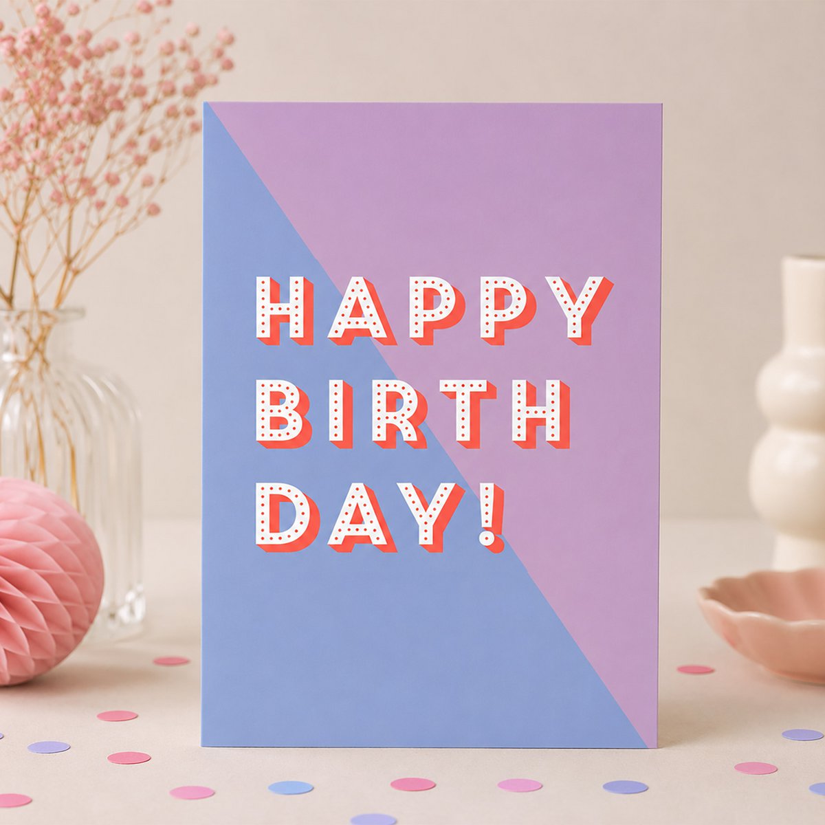 Verjaardagskaart “Happy Birthday” – moderne ansichtkaart met neon