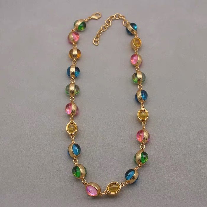 Vintage Rainbow Glass Stones Jewelry Set