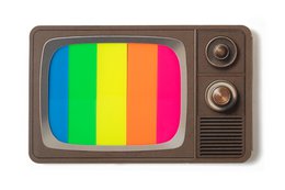 Retro TV-shaped index tabs, colorful rainbow stripes, vintage brown design, sticky notes organizer.