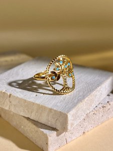 Turquoise Turquoise Stone Life Ring Stainless Stainless Golden Steel