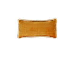 "Mustard" soft velvet bolster with fringe