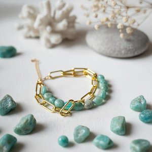 Amazonite brass bracelet in 18k gold with amazonite