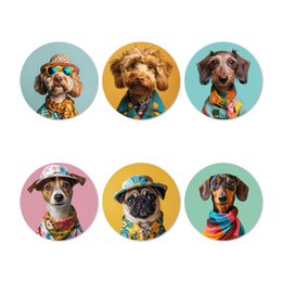  Colorful coasters featuring stylish dogs wearing sunglasses and accessories. Ideal for home decor or as a gift.
