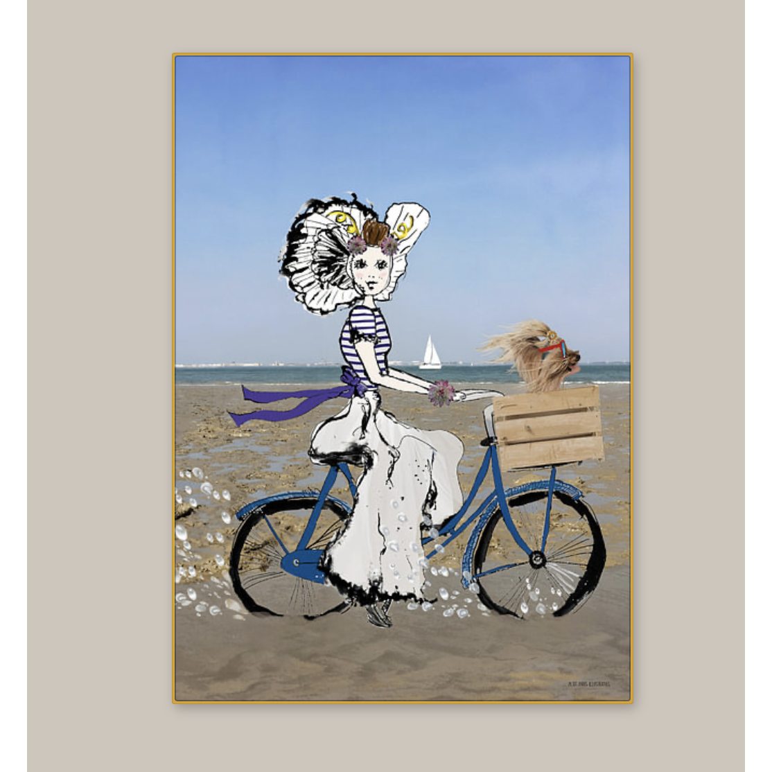 Zeeland souvenir | Zeeland poster | Zeeland girl | Zeeland coast | Beach | Dog | A3