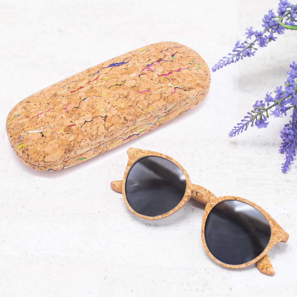 Korkowe okulary przeciwsłoneczne damskie z ochroną UV (w zestawie etui L-500) L-858