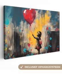 Canvas schilderij  - Wanddecoratie Meisje - Ballon - Hart - Graffiti - Muurdecoratie woonkamer - Slaapkamer decoratie - Kamer accessoires - Schilderijen op canvas