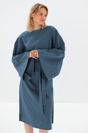 WHISPER — Vestido midi con mangas de kimono de lino lavado a la piedra