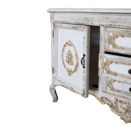 Armario Shabby blanco/dorado 3 cajones 2 puertas 128 x 38 x 76 h cm