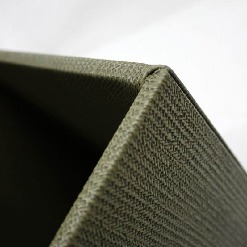 Waste paper basket square pattern beige green rubbish bin faux leather