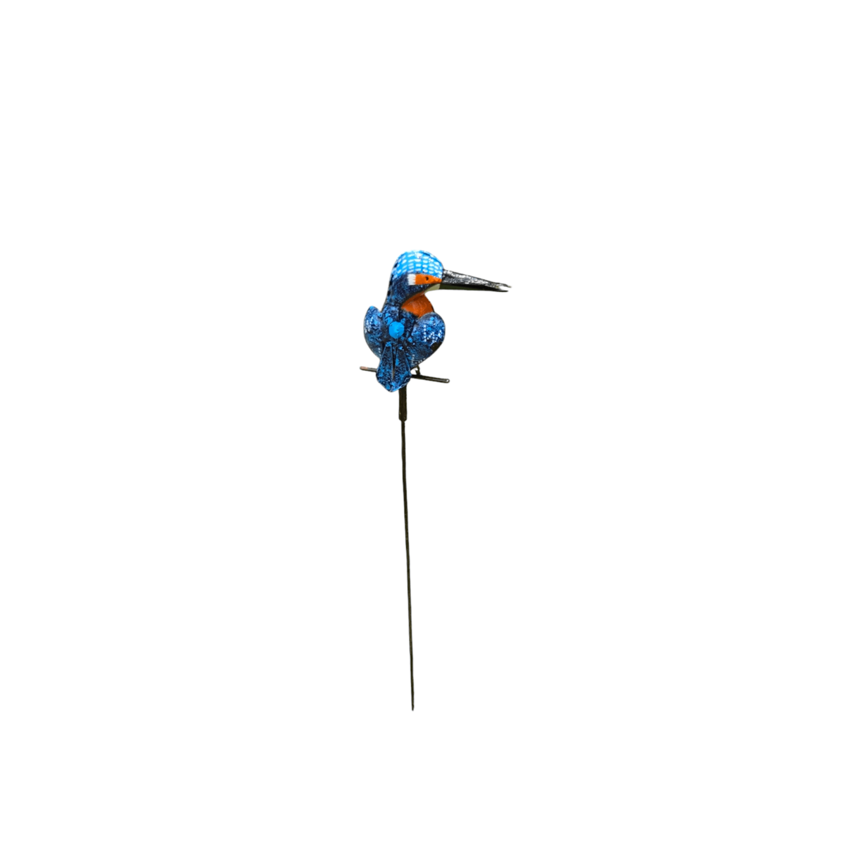 Metal pequeño kingfisher en el palo