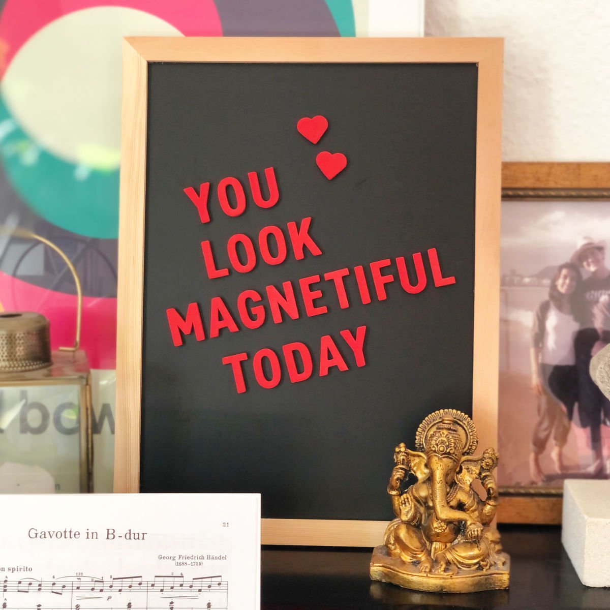 Magnetic chalk board with wooden frame (30x40cm)