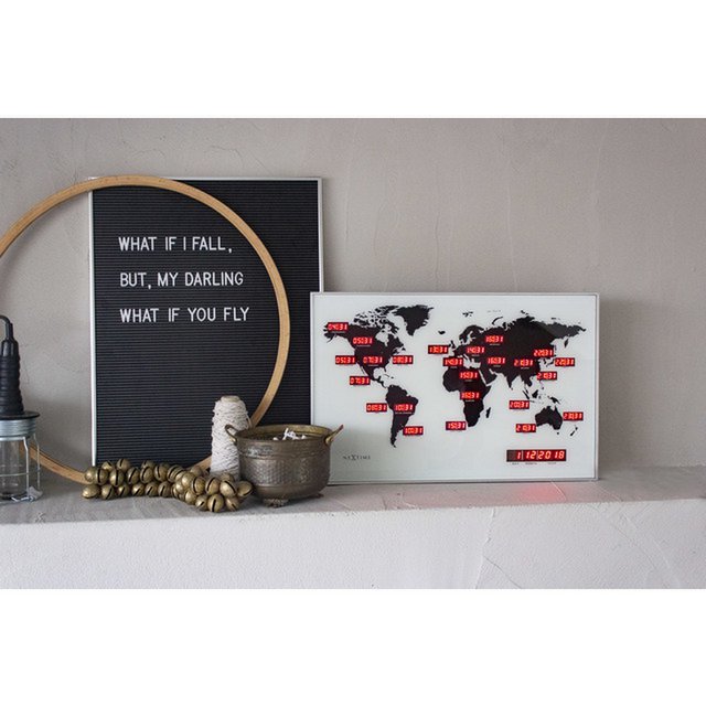 Wereldklok NeXtime Chiffre de l'heure mondiale 55 x 36 cm