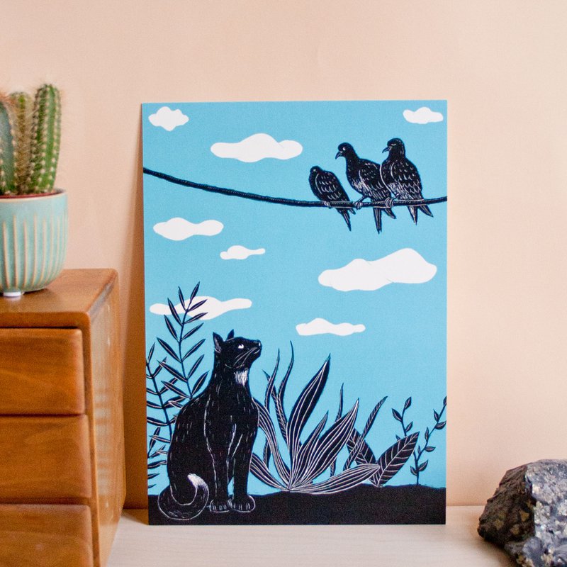 Poster | Katze & Tauben