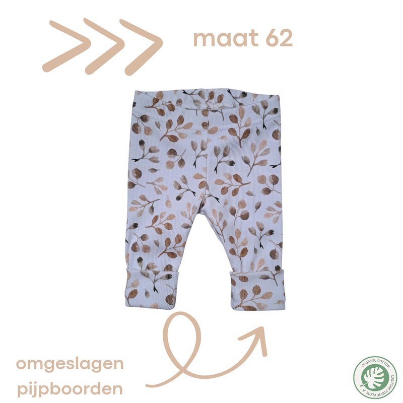 Pantalones de cultivo de la camiseta de costilla - Hojas | Algodón certificado por GOTS cómodo y duradero (0-2 años)