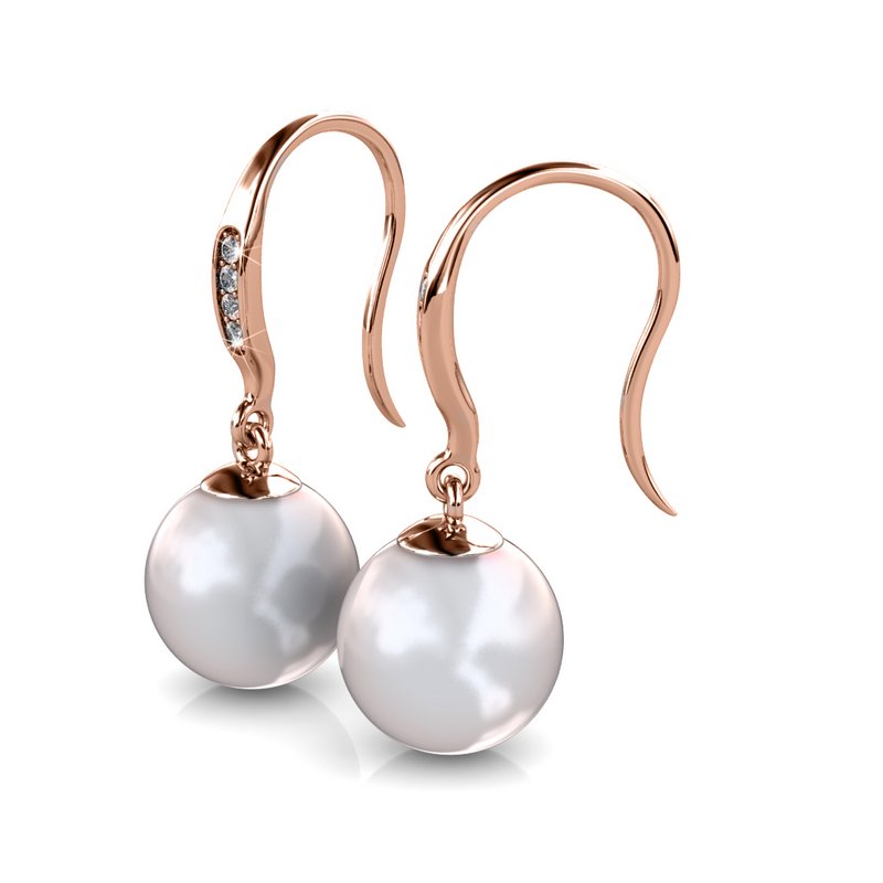 Pendientes de gancho de perlas - oro rosa y blanco