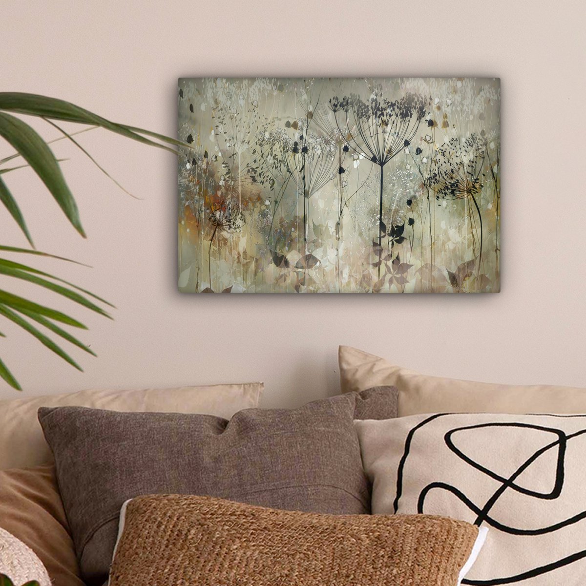 Pintura de lona - Decoración de pared - Flores - Gris - Naturaleza - Arte
