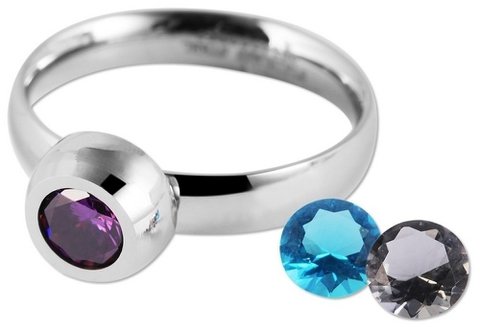 Akzent Damen-Ring aus Edelstahl mit Ersatzsteinen, silberfarben, Gr. 52