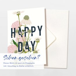 Postkort 'happy day' med lyserøde blomster
