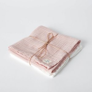 Bio -Bio -Baumwoll -Musselin -Set von 2 PCs, handgestickelt, Rose