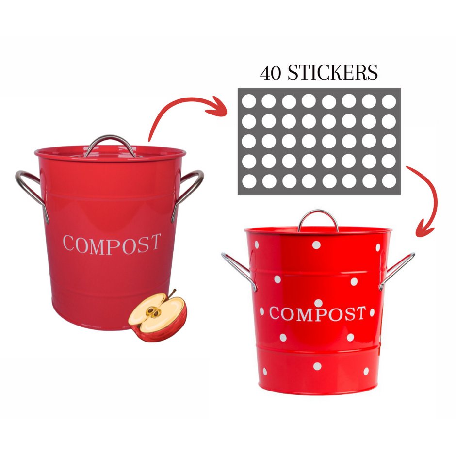 Red compost bin with white dots 21x19 cm