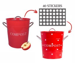 Cubo de compost rojo con puntos blancos 21x19 cm