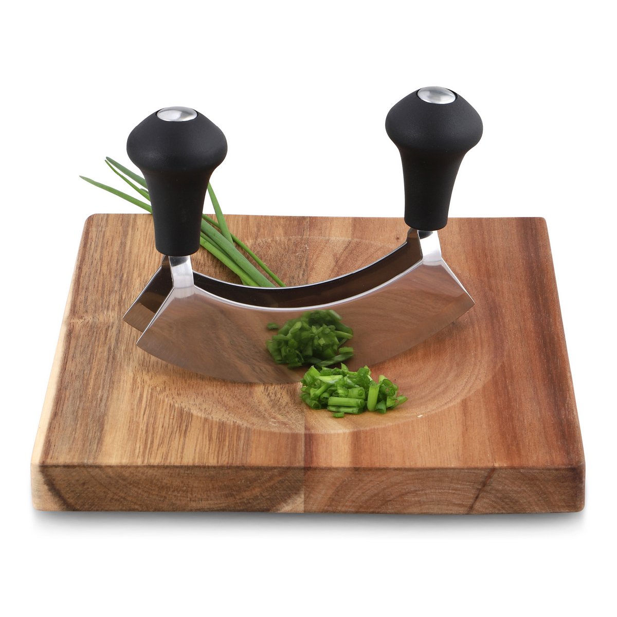 Hakmes met dubbel lemmet 14 cm inclusief houten plank