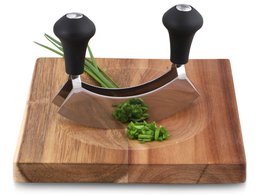 Chopping knife with double blade 14 cm including wooden board