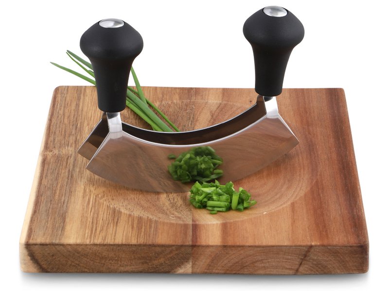 Chopping knife with double blade 14 cm including wooden board