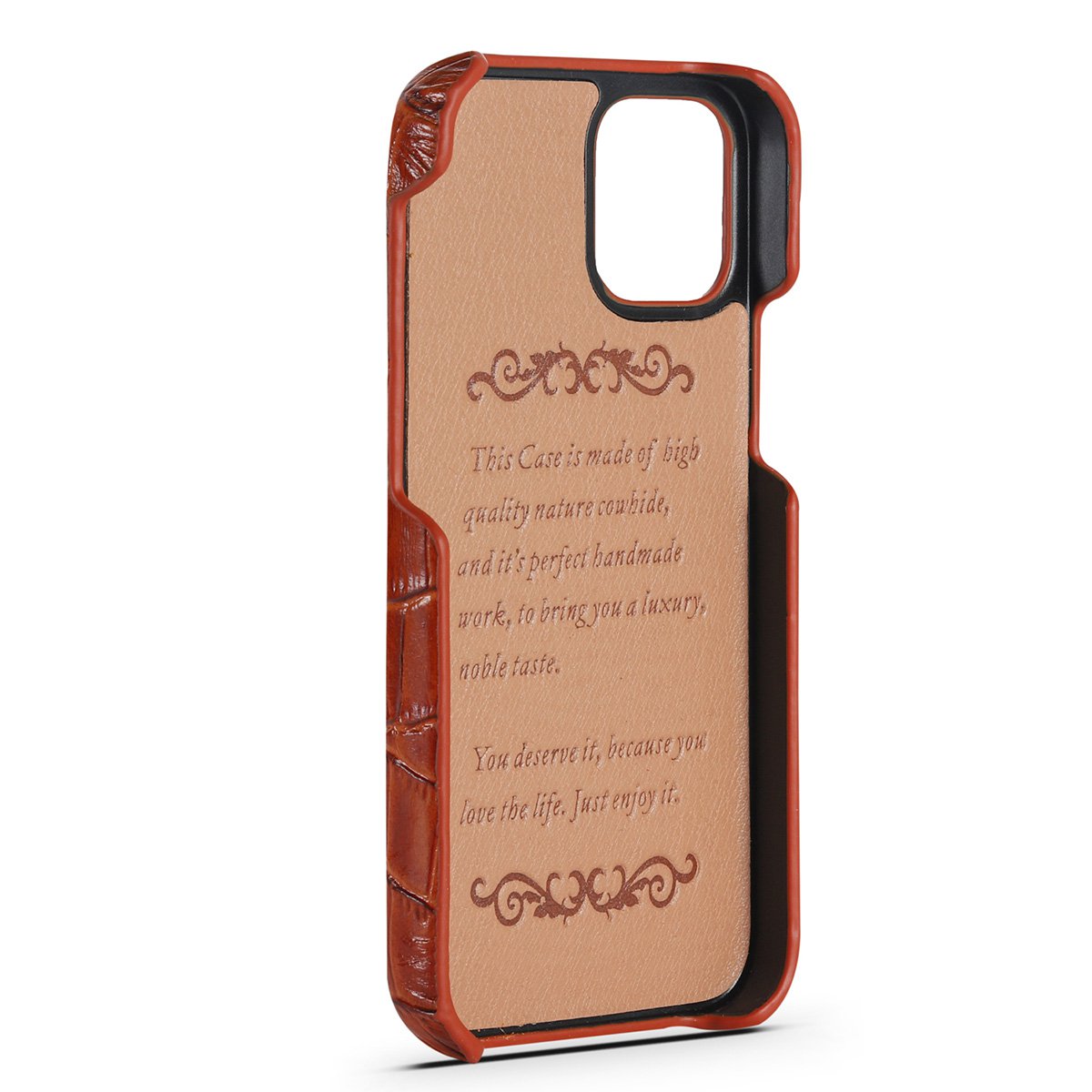 Hoesje iPhone 12 Mini Met Kroko Print Lichtbruin Leer – Apple iPhone 12 Mini Hoesje Cognac Kroko Print Leer