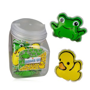 Mini douchegel met handzeep, HAPPY ANIMALS, vorm: kikker en eend, geur: appel/citroen