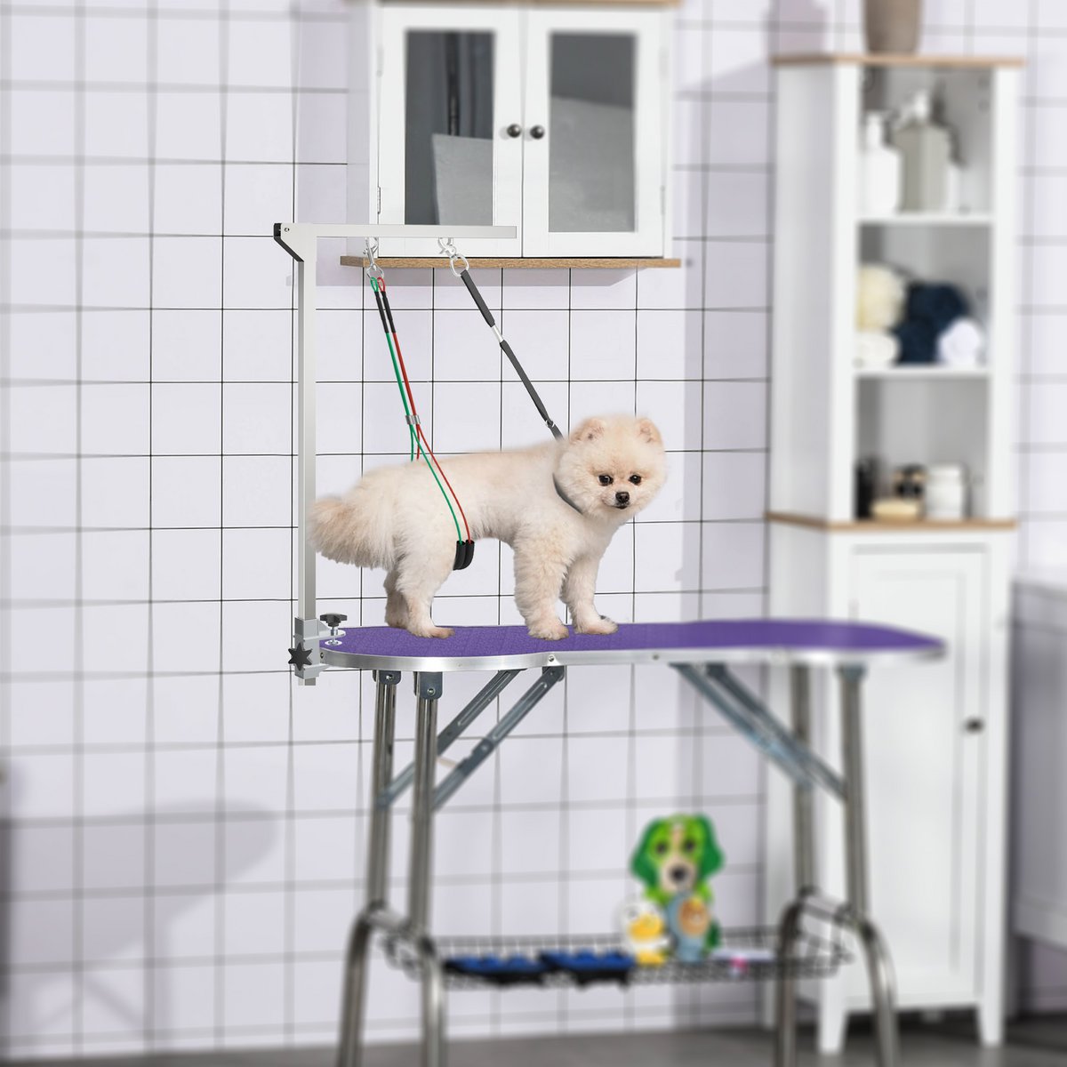  Trimmtisch für Hunde Hundepflegetisch klappbar, Haustierpflegetisch mit höhenverstellbarem Galgen, Schlingen, rutschfest Oberfläche, Schertisch bis 150 kg, 91,5 x 61,5 x 76 cm, Schwarz