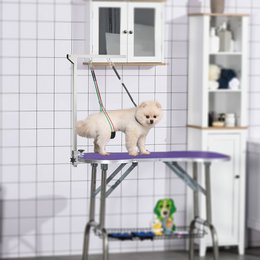  Trimmtisch für Hunde Hundepflegetisch klappbar, Haustierpflegetisch mit höhenverstellbarem Galgen, Schlingen, rutschfest Oberfläche, Schertisch bis 150 kg, 91,5 x 61,5 x 76 cm, Schwarz