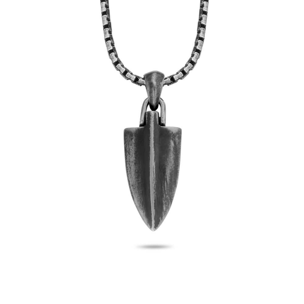 Frank 1967 Steel 7FN-0011 Stalen Collier met Hanger - Anker - Lengte 60 cm - Zilverkleurig / Zwart - Cadeau voor mannen