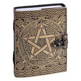 Leren dagboek Zwart Pentagram met slot