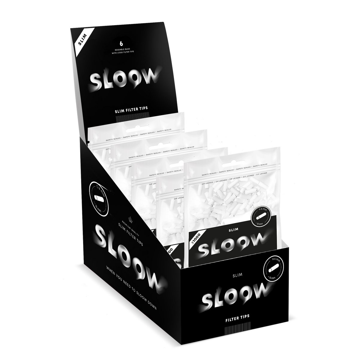 SLOOW  Filtres à cigarettes  Sachet zip refermable de 1000 pcs  Taille Slim  6mm de diamètre