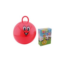 Red bouncy ball with happy face, large 50cm size, children's toy with handle grip.