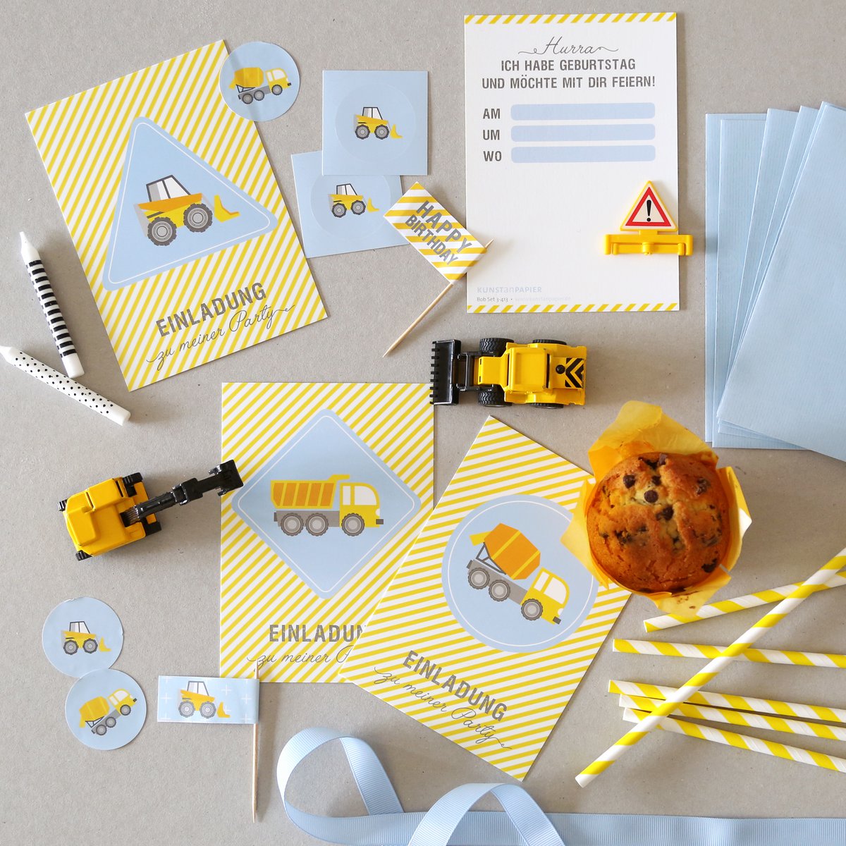 Einladungs-Set Baustelle Bob