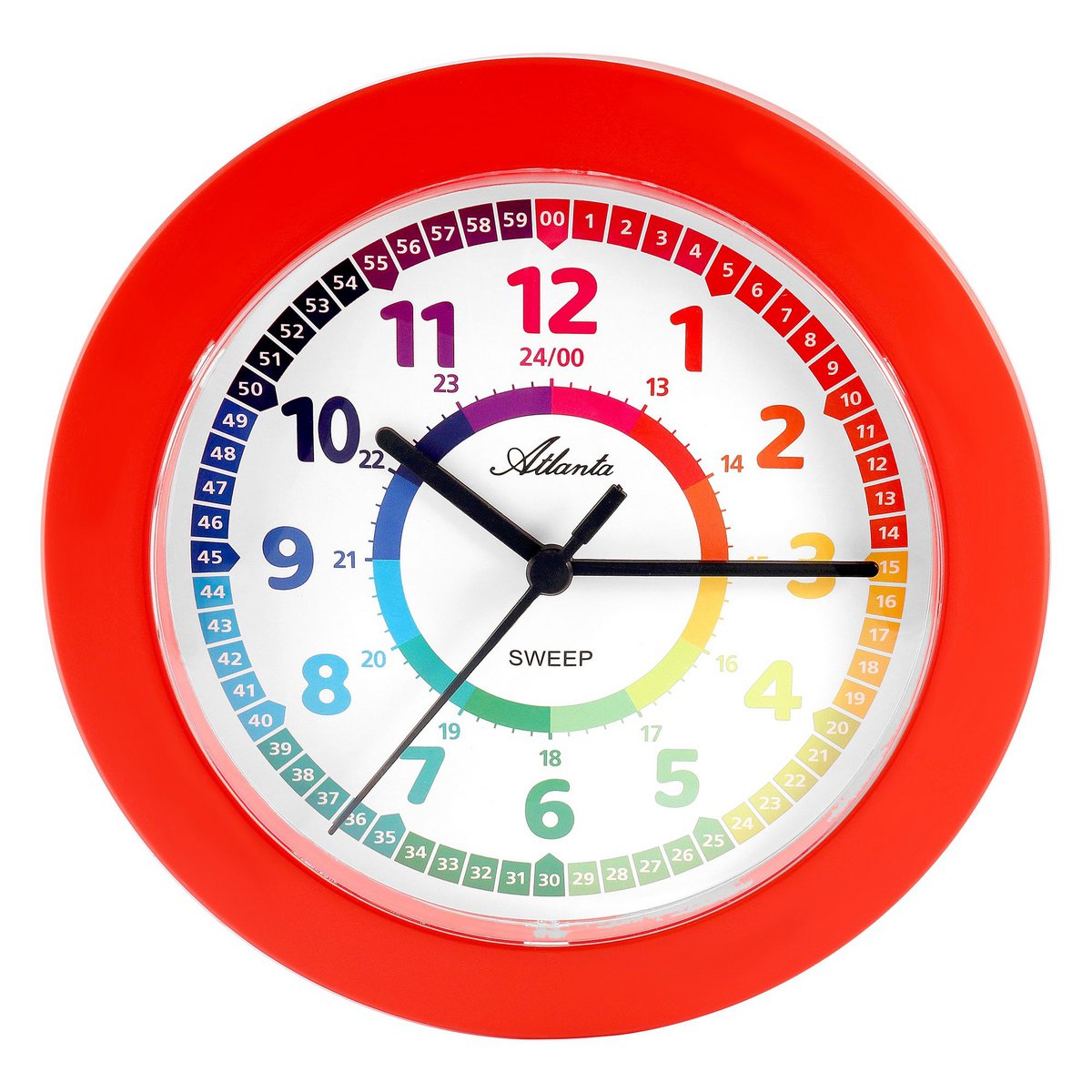 Horloge murale Atlanta pour enfants, rouge, Ø 22 cm