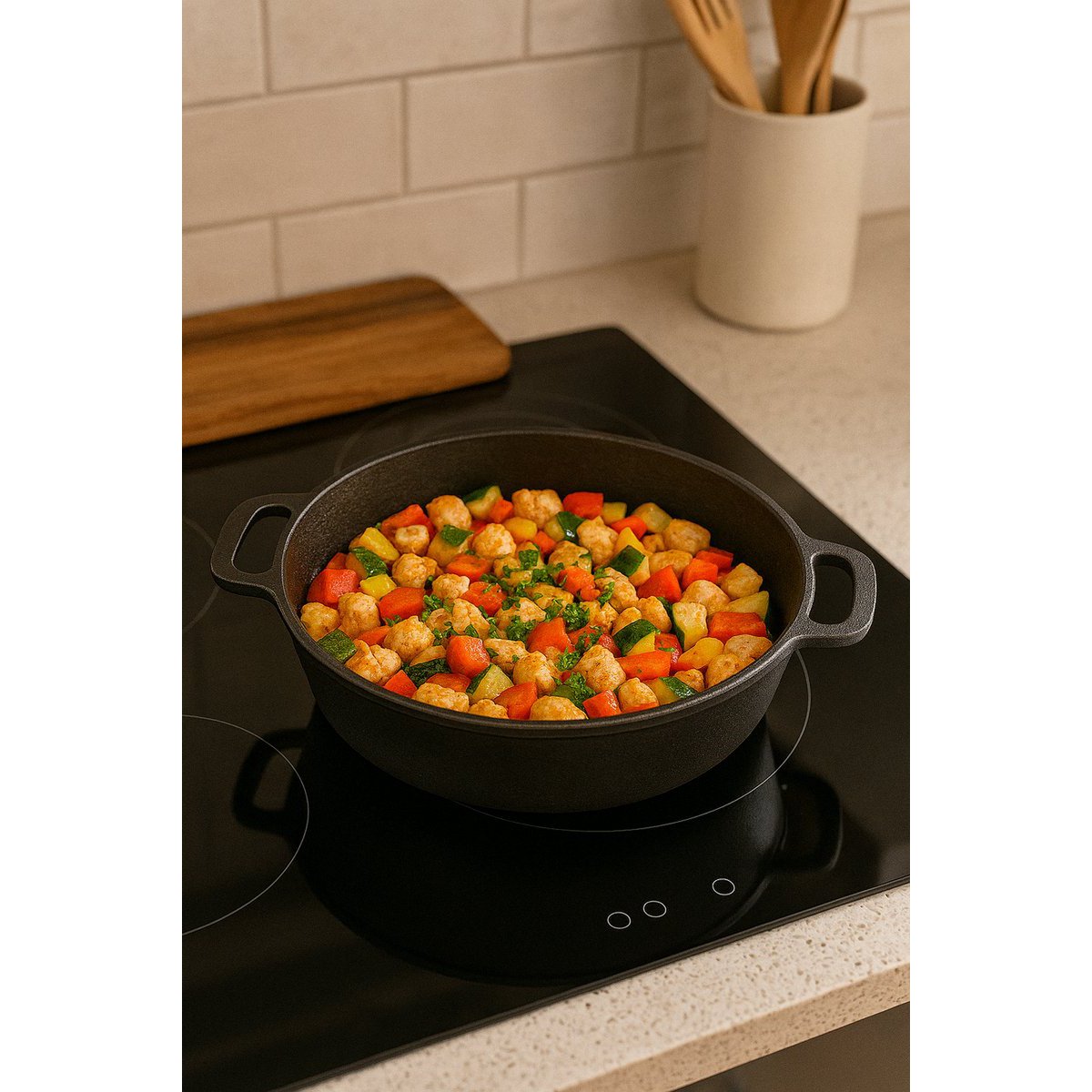 Gusseisen -Servierform Ø 28 x 6 cm - Grill Pfanne Gusseisen für jeden Grill - Schwarz