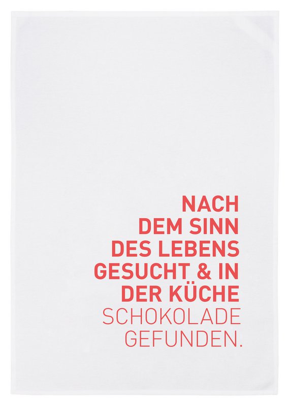 Tea towel white, searched for the meaning of life & found chocolate in the kitchen