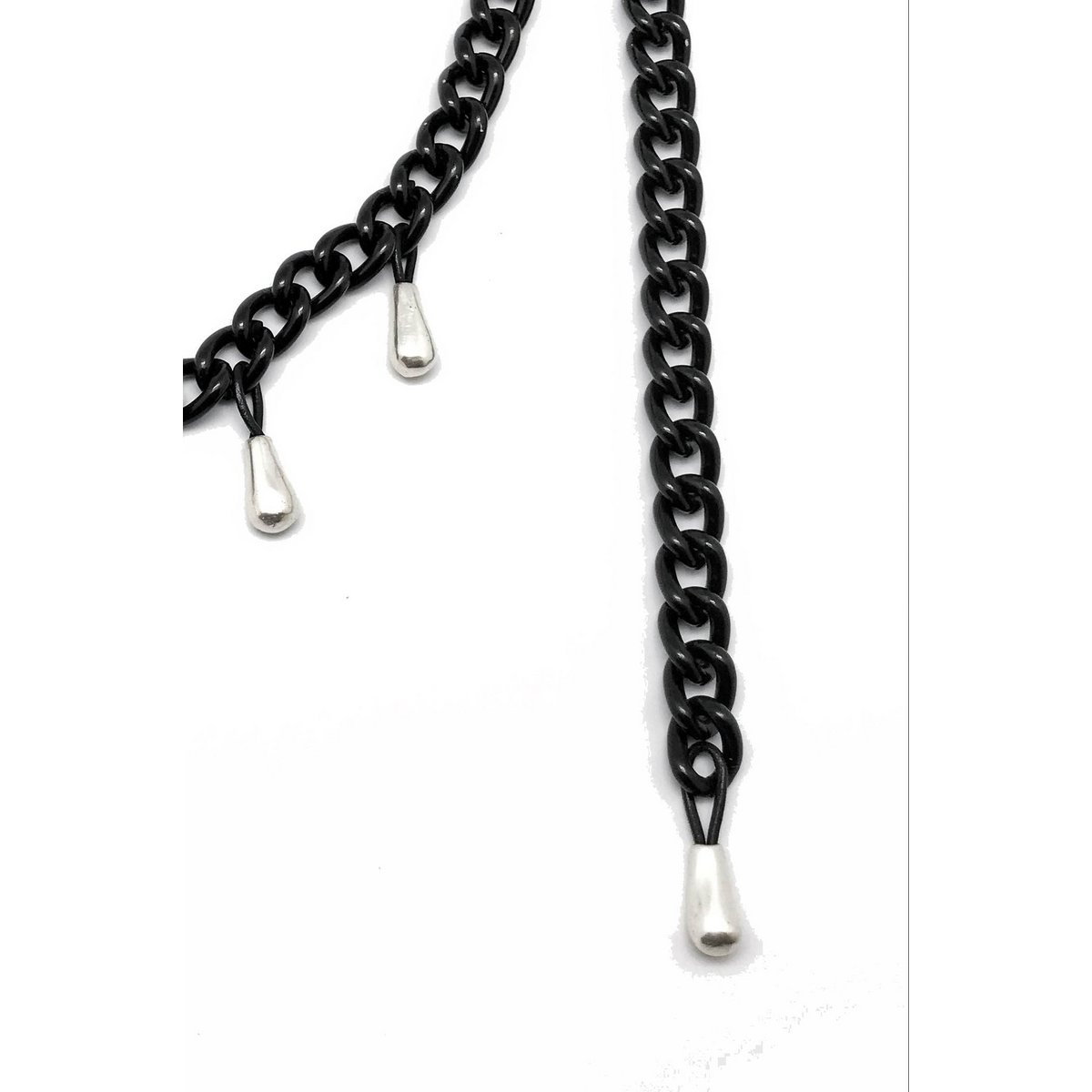 Cinturón Cadenas y Gotas negro y plata