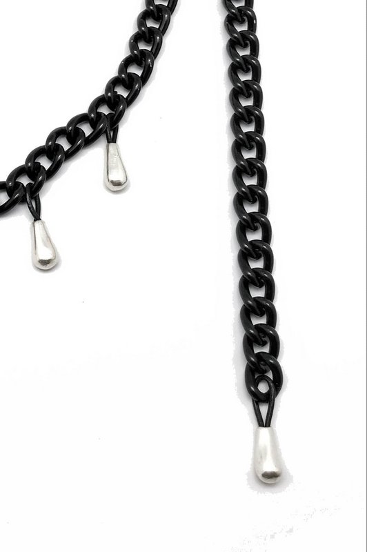 Ceinture Chaînes et Gouttes noires et argentées
