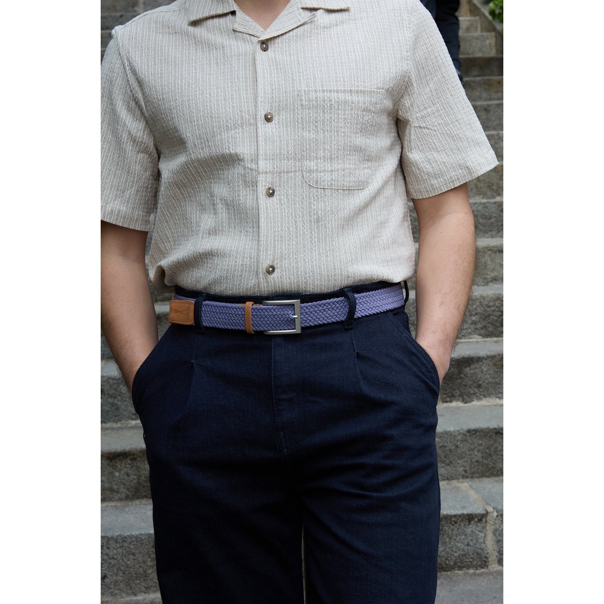 Mauve elastische gevlochten riem