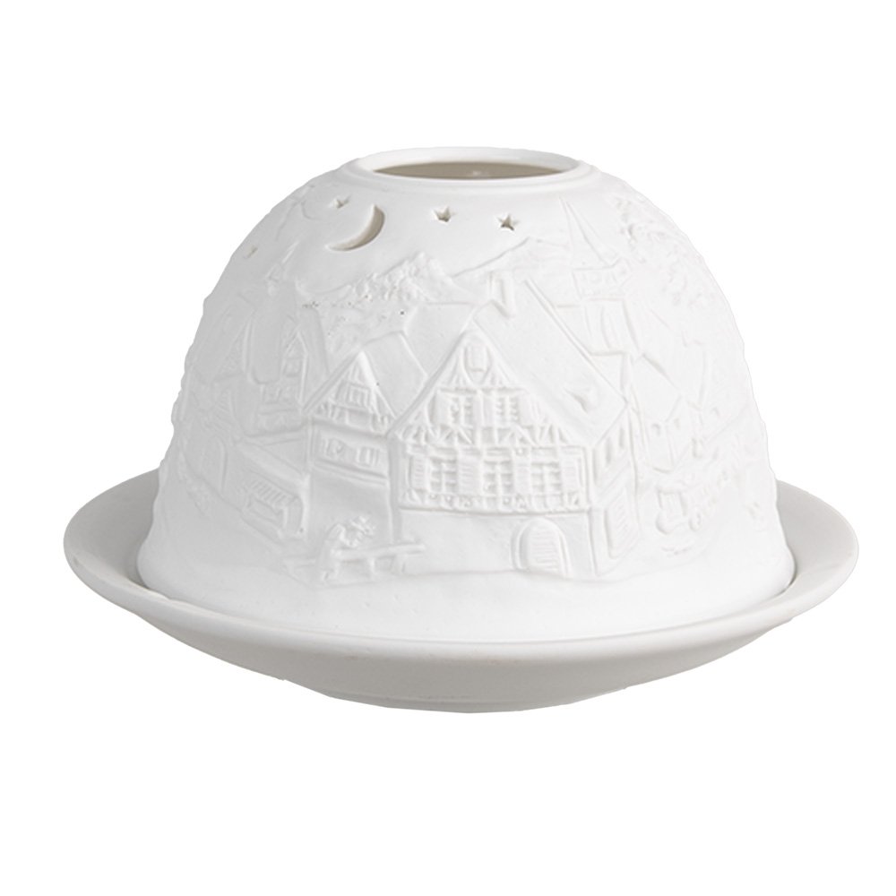 Waxinelichthouder Ø 12x8 cm Wit Porselein Winter