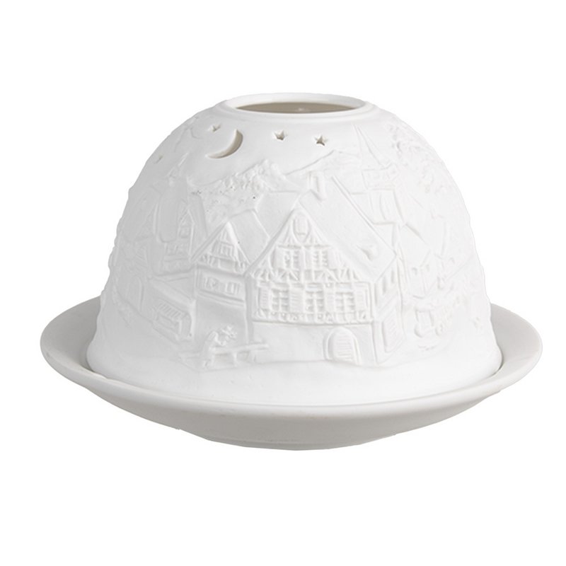 Waxinelichthouder Ø 12x8 cm Wit Porselein Winter