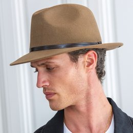 CHAPEAU FEUTRE - lien cuir, bord cousu