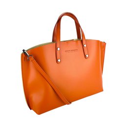 RB1024AM | Damehåndtaske i ægte læder Fremstillet i Italien med aftagelig skulderrem. Stor indvendig aftagelig taske. Tilbehør Shiny Gunmetal - Paprika farve - Mål: 48x31x11 cm