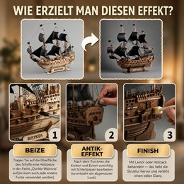 Galeone aus Holz mit LED-Beleuchtung – 3D-Holzpuzzle 583 Teile, Schiffsmodell mit Segeln und Takelage, Modellbausatz ab 12
