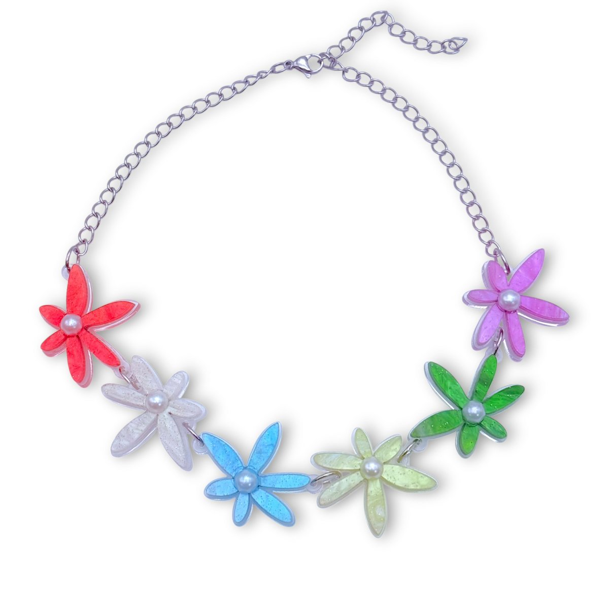Ophelia ketting – handgemaakte bloemen plexiglas ketting